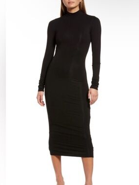 Good American Black Long-Sleeve Turtleneck Midi Dress